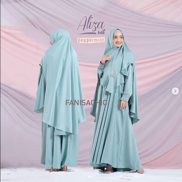 GAMIS SET IBU MENYUSUI Busui - Aliza SET Fanisachic Baju Muslim Plus jilbab Syar'i fanisa chic putih biru cream krem