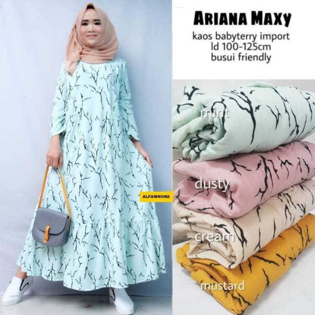 Ariana maxy, gamis, gamis terlaris, maxy jumbo, gamis busui, maxy busui, gamis babytery