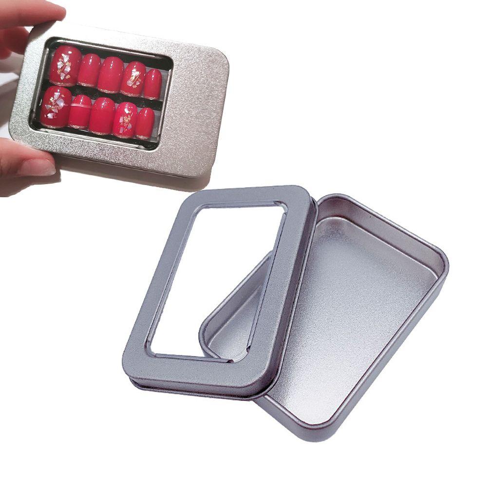 Agustina Rak Tempel Kuku Dengan Tutup Jendela Bening Rumah Penyimpanan Mini Besi Case Kuku Palsu Organizer Candy Case Square Flip Box Storage Box
