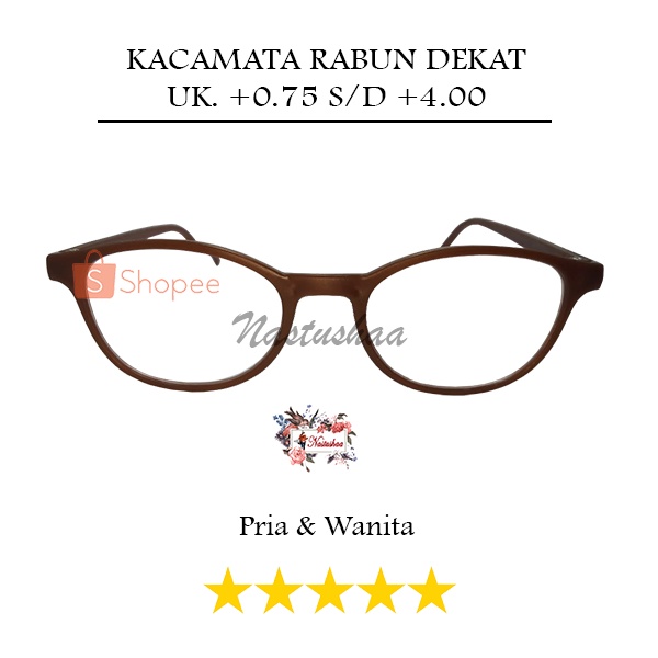 kacamata baca Lensa Plus Pria/Wanita +0.75 s/d +4.00 Bingkai Oval Coklat Doff Rabun Dekat Unisex FREECASE