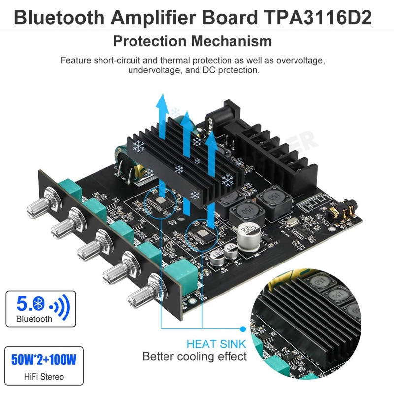 ZK-MT21/ZK-TB21 High Performance Audio Amplifier Module Digital BT 5.0 Power Subwoofer