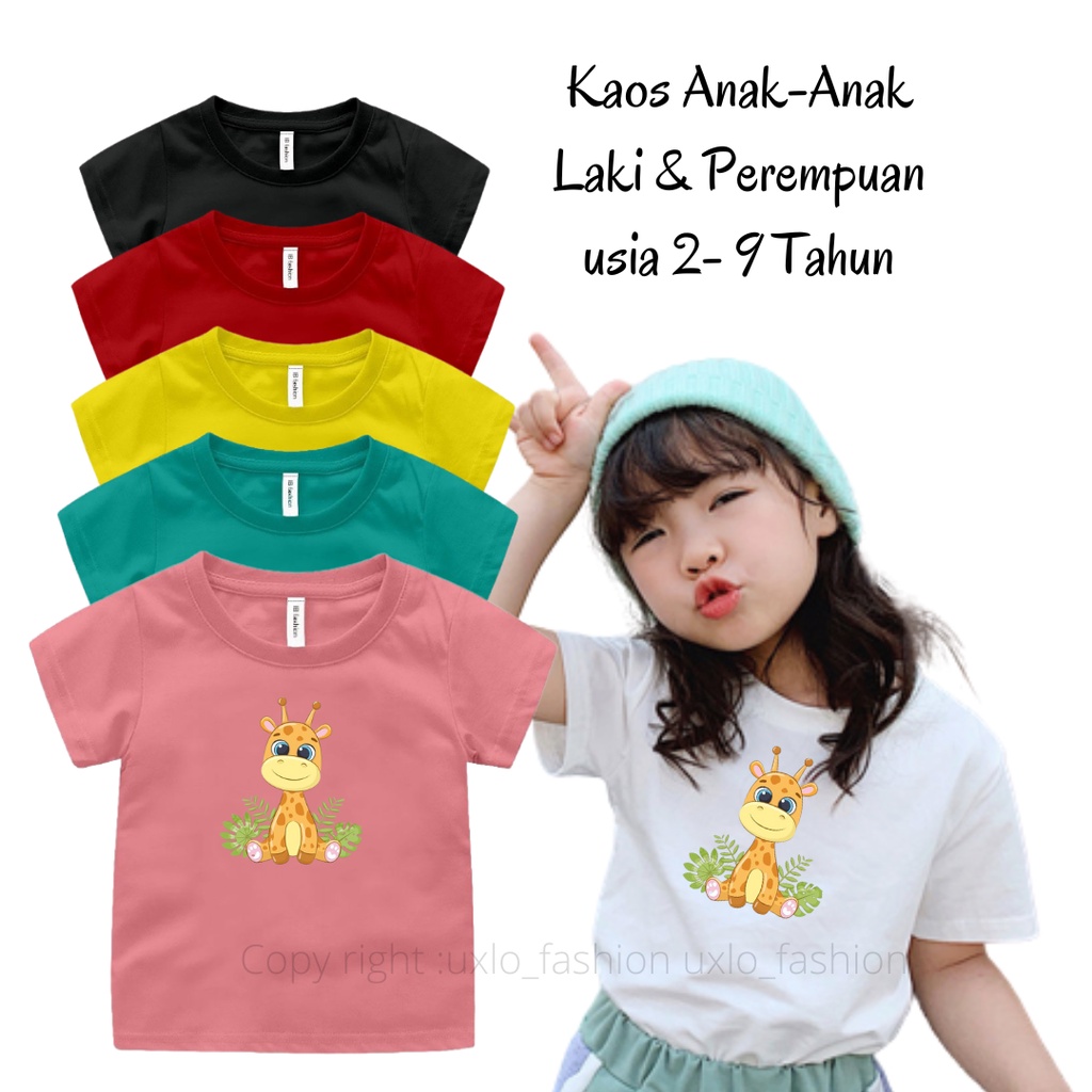 BAJU KAOS ANAK PEREMPUAN DAN LAKI LAKI MURAH MOTIF JERAPAH LUCU UMUR 2 SAMPAI 9 TAHUN UXLO FASHION