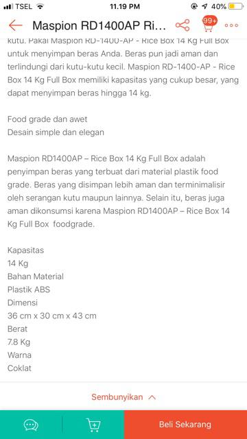 Maspion Rd1400ap Rice Box 14 Kg Full Box