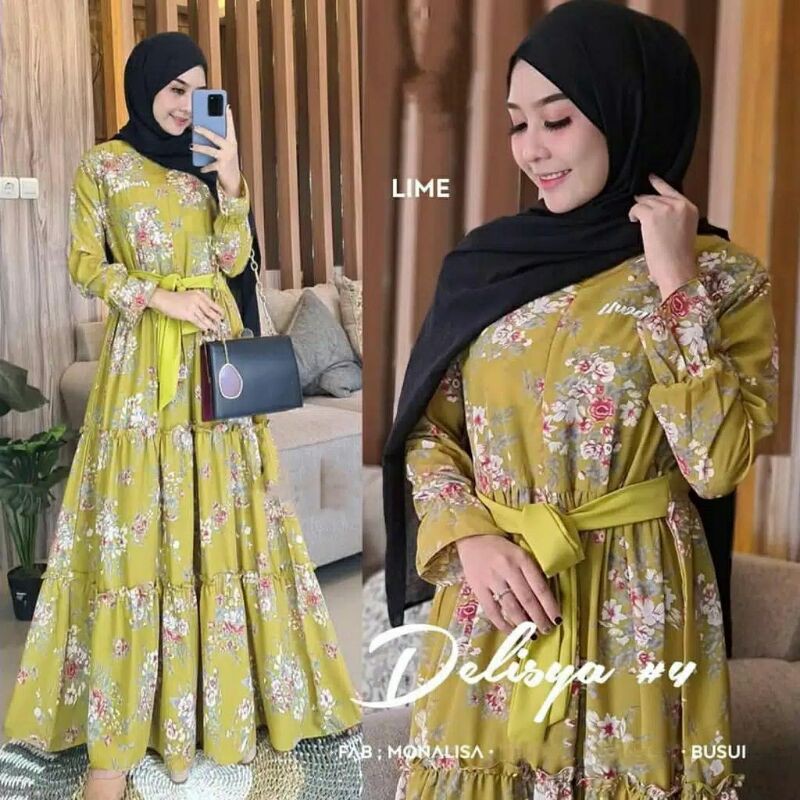 Delisya Maxy Dress Terbaru / Gamis Lebaran Kekinian Murah / Maxi Drees Muslim Modern Busui