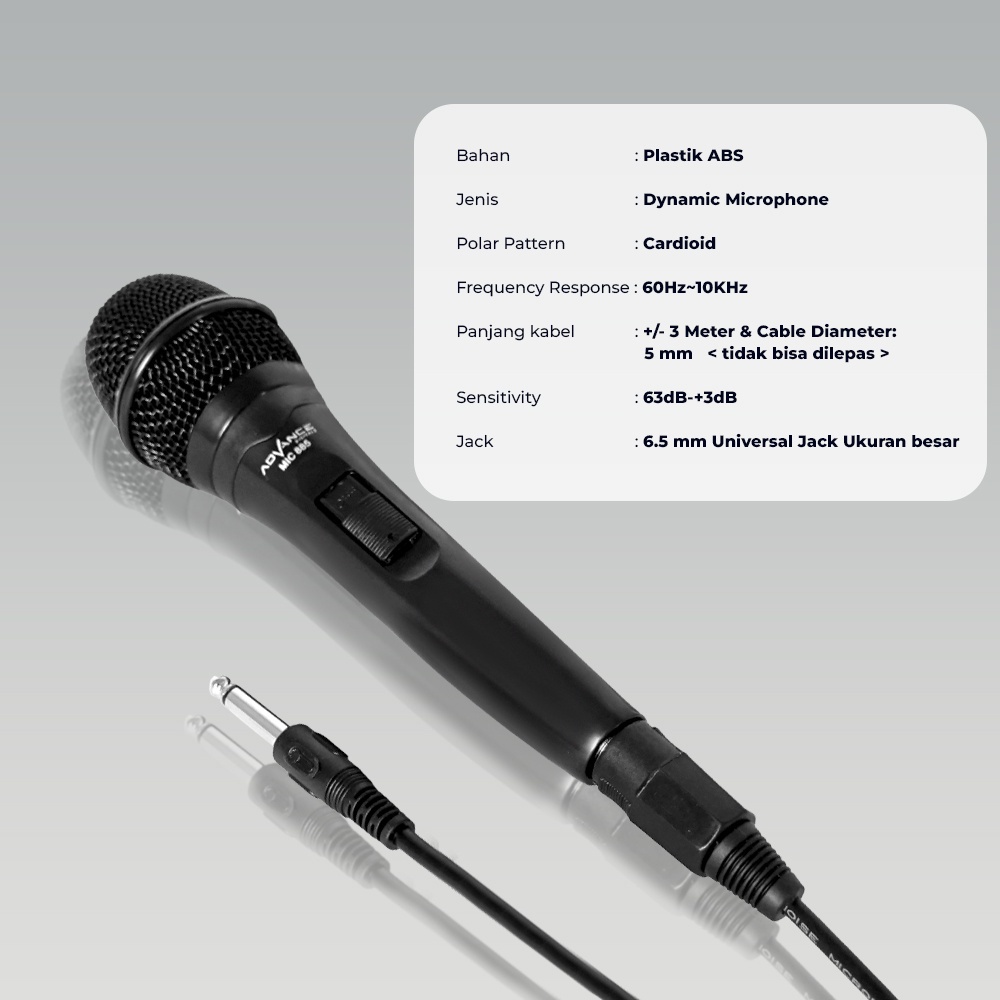 Advance Mic Karaoke Profesional Dynamic Microphone Mic Kabel MIC885 - Microphone Advance 885 / Mic Karaoke Universal Mikrofon Original - ADVANCE MIC885~FMS