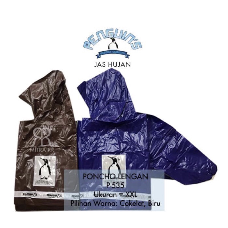 Jas Hujan Poncho Lengan Kelelawar Penguins Pinguin P-535 Ponco Motor size XXL(BIG Size/All Size) semua ukuran Bahan 100% PVC Tebal anti air