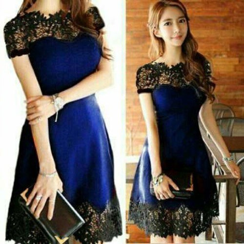 FEMMY NAVY Mini Dress Baju Terusan Pesta Santai Kasual Casual Perempuan Cewek Cewe Kekinian Korea