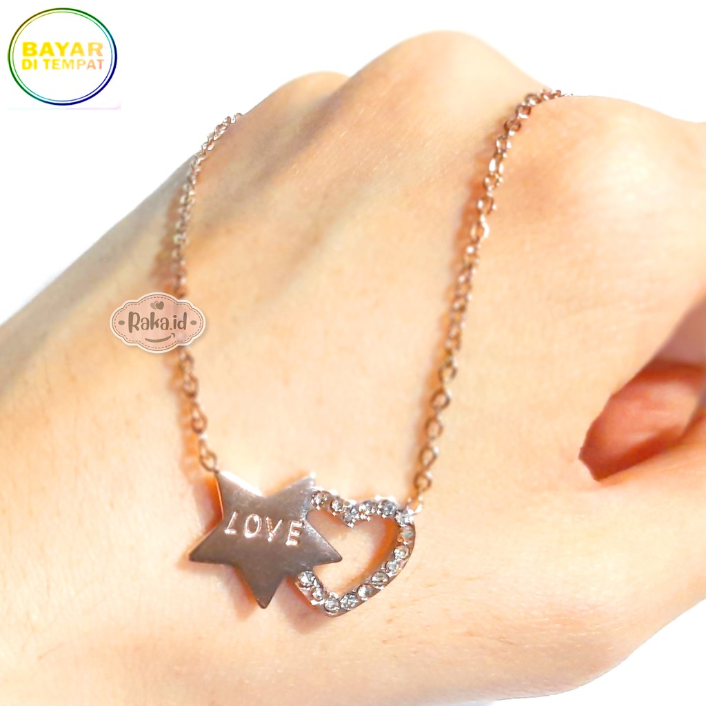 RAKA Acc - Kalung TITANIUM Kalung Wanita Love Bintang Rose Gold Perhiasan Cantik Wanita 456