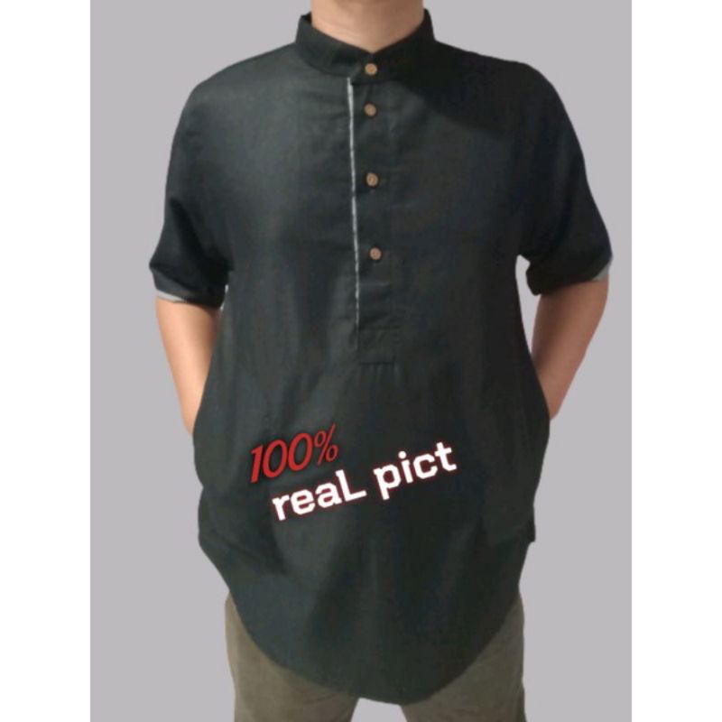 Koko kurta pria lengan pendek polos casual matt katun halus