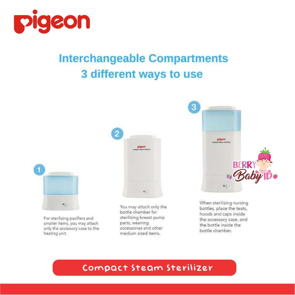 Pigeon Compact Steam Slim Sterilizer Alat Steril Botol Susu Bayi Berry Mart