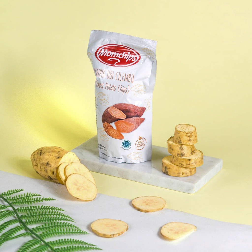 Keripik Ubi Cilembu Momchips Cemilan Sehat Keluarga Snack Sehat Buah dan Sayur GLUTEN FREE 70gr