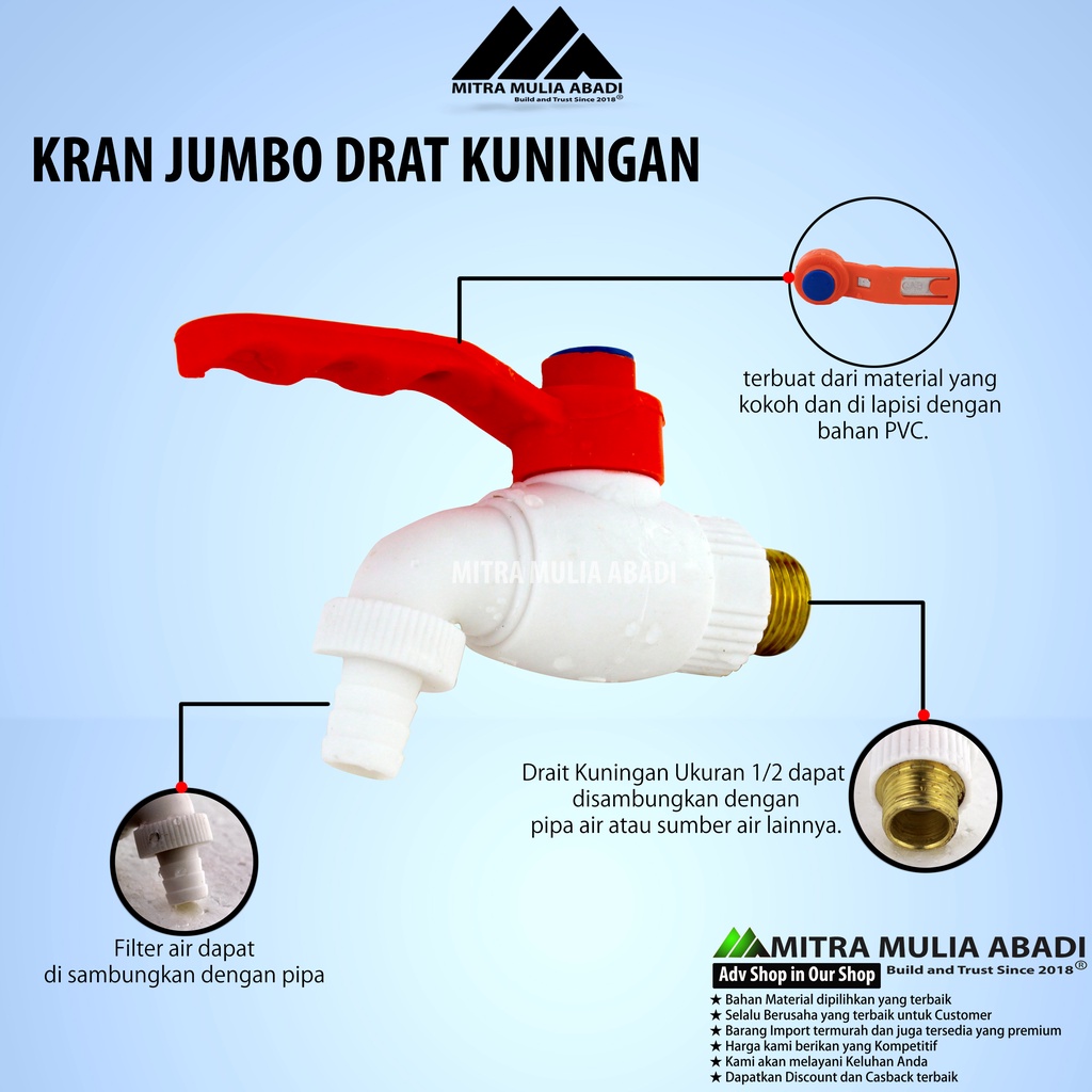 KRAN TAMAN JUMBO DRAT KUNINGAN UKURAN 1/2 Keran PVC Nozel Tembok