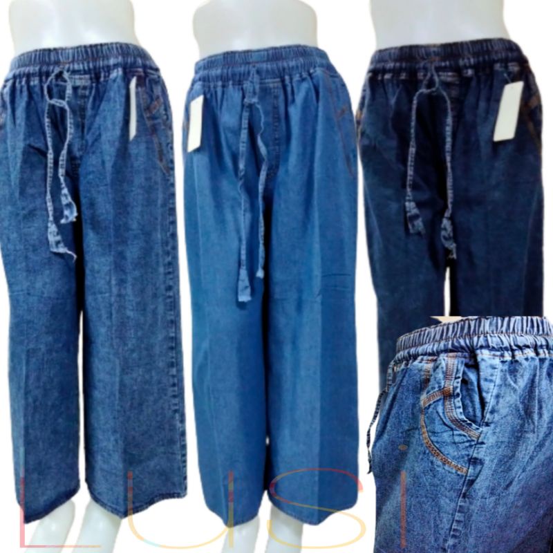 Jeans Kulot Panjang Pinggang Karet All Size