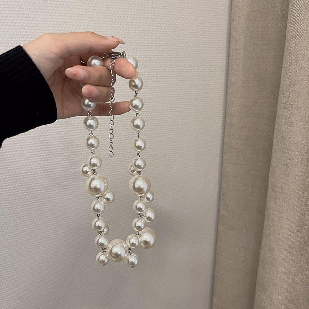 Needway Kalung Mutiara Hadiah Pesta Manis Rantai Klavikula Manik-Manik Mutiara Besar Baroque Gaya Korea Necklace