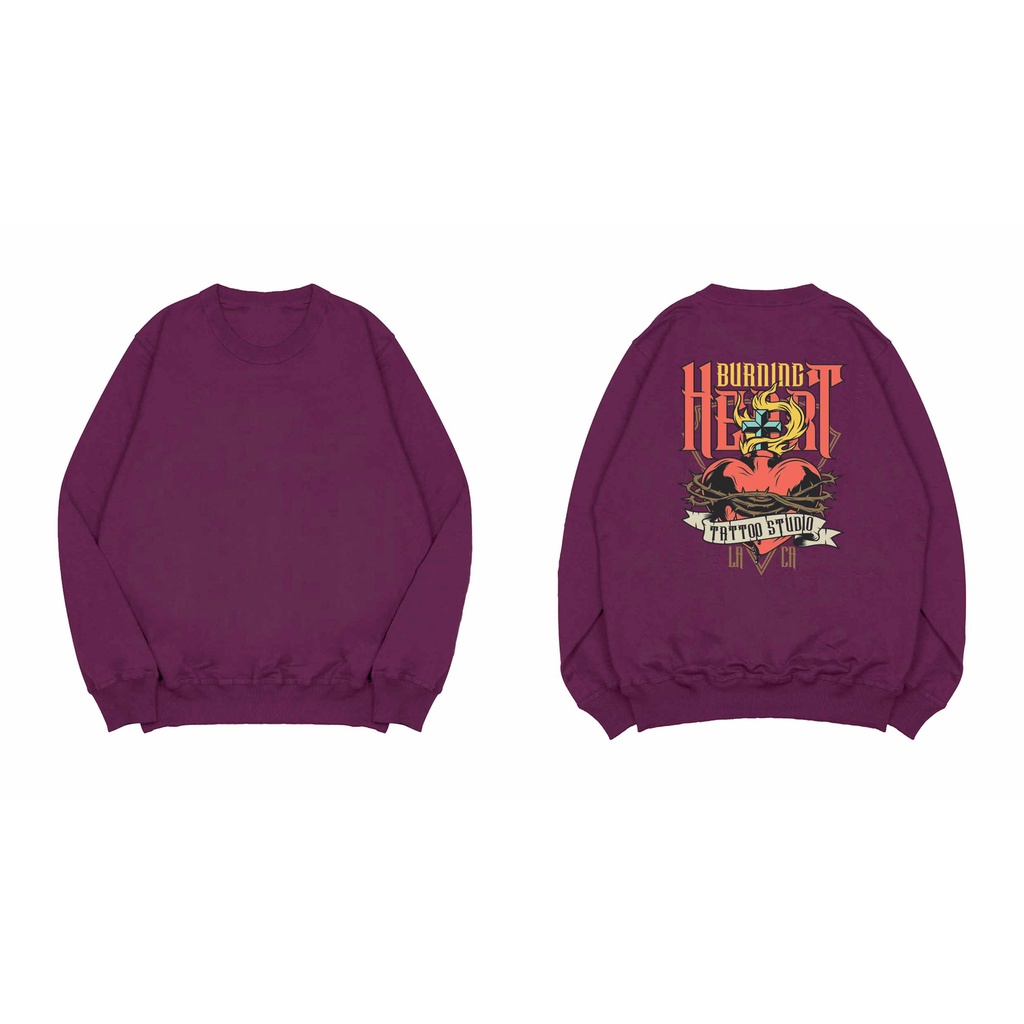 Sweater Crewneck Pria Burning Heart Pria Fleece M - XXL