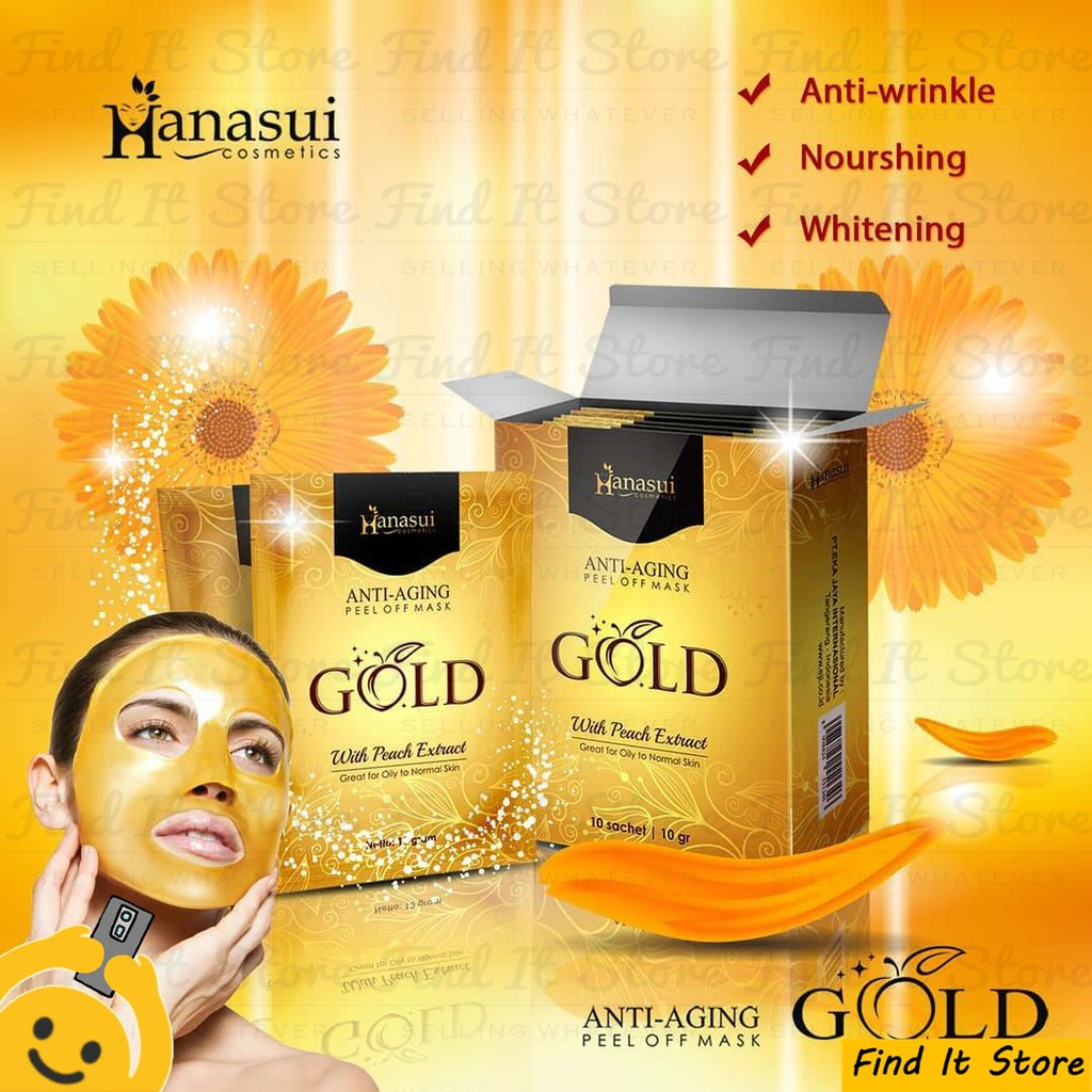 Hanasui Gold Mask Masker Anti Aging Peel Off Mask With Peach Extract Sachet Masker Emas