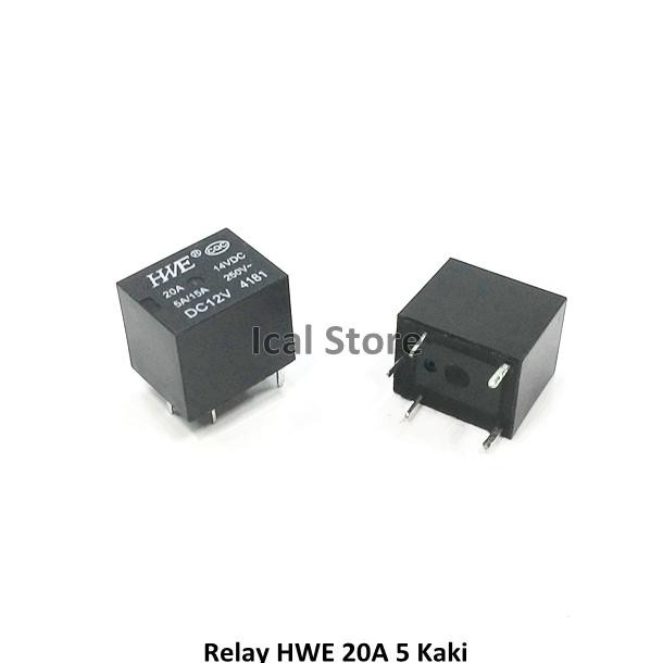 Relay DC 12V 20A 5 Kaki HWE Hitam (Volt DC) 20 Ampere