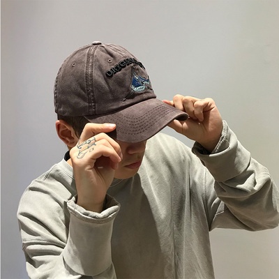 Topi Baseball Adjustable Motif Hiu Bordir Bahan Katun Washed Untuk Unisex