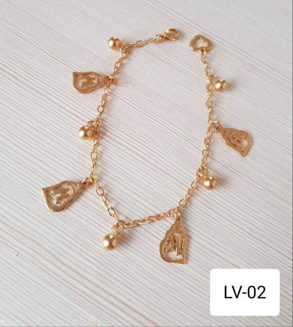 SET Gelang Tangan Gelang Kaki Love V2 Titanium Gold impor Antikarat Fashion gelang jurai