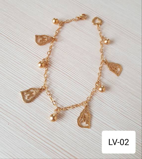 SET Gelang Tangan Gelang Kaki Love V2 Titanium Gold impor Antikarat Fashion gelang jurai