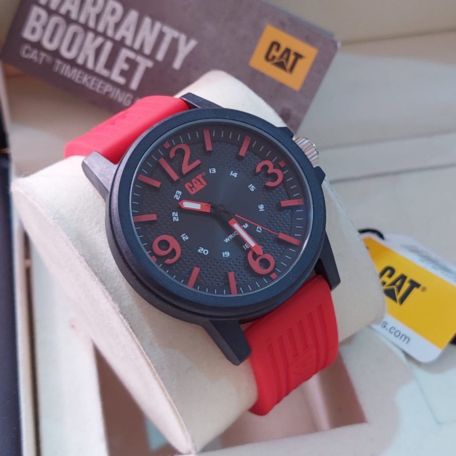 JAM TANGAN PRIA CATERPILLAR CAT LF.111.28.138 BLACK RED RUBBER ORIGINAL