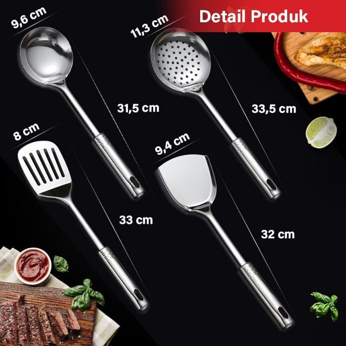 Alat Masak Spatula Set isi 4pcs Sutil Sendok Soup Stainless Steel