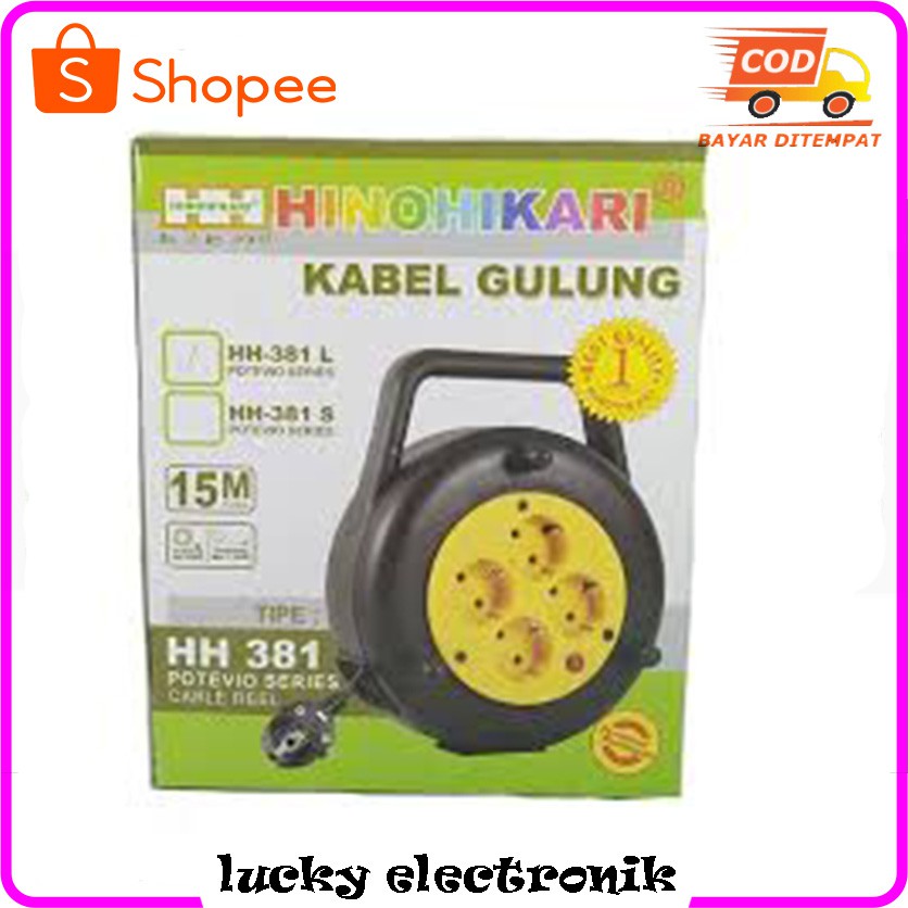 Kabel Roll Listrik 10 meter lebih HINOKARI | Kabel Gulung / Roll Rol Listrik 15 Meter Stop Kontak