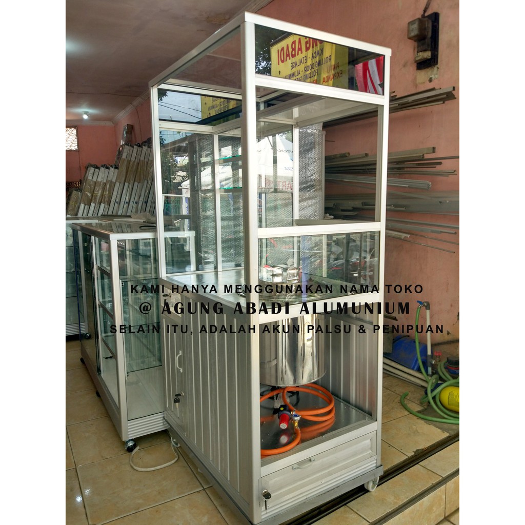 Etalase / Gerobak Alumunium Dagang Bakso / Bubur / Mie Ayam