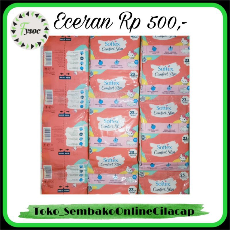 SOFTEX PEMBALUT 23CM CHARM | LAURIER ACTIVE DAY | HELLO KITTY | DAUN SIRIH RENCENG (Isi 10 pads)