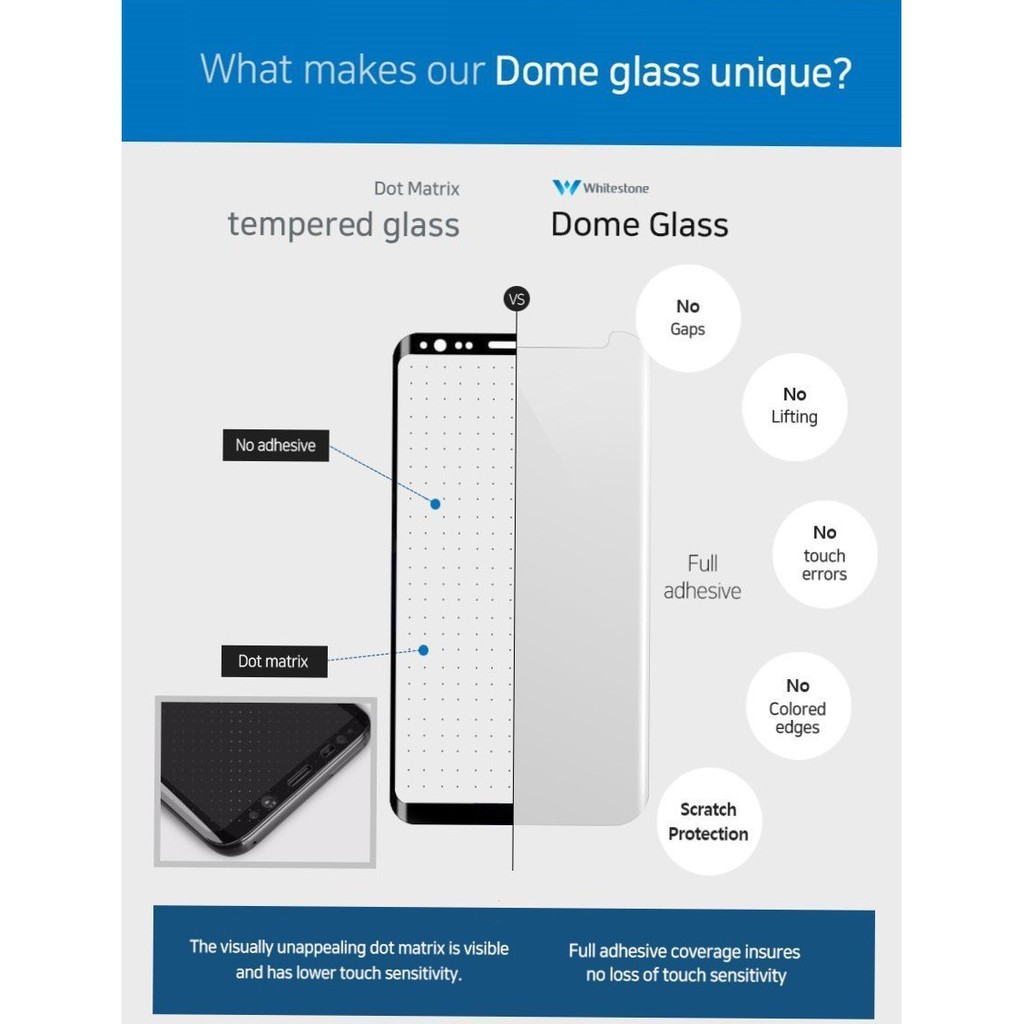 Original Full Adhesive Tempered Glass WhiteStone Dome Galaxy S8 Plus