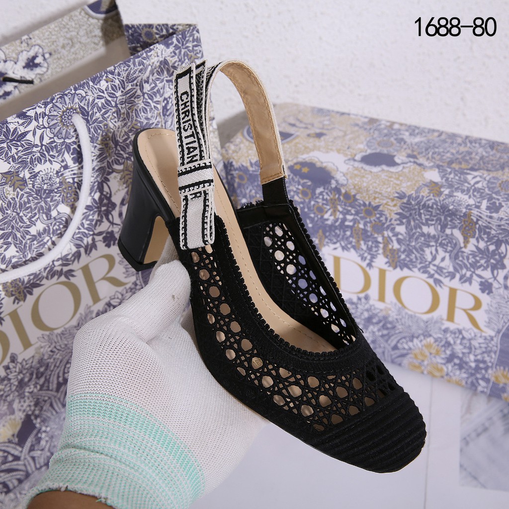 D1or &amp; Moi Slingback Pump Mesh Cannage Embroidery 1688-80