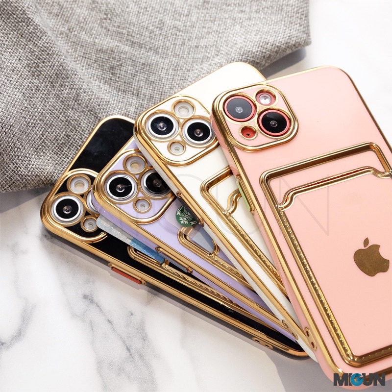 (2) 6D Card Slot Golden Chromic Case for iPhone 13 MINI 13 13PRO 13PROMAX 7 8 SE2020 7plus 8plus X XS XR XSMAX 11 11PRO 11PROMAX 12 13MINI PRO PROMAX