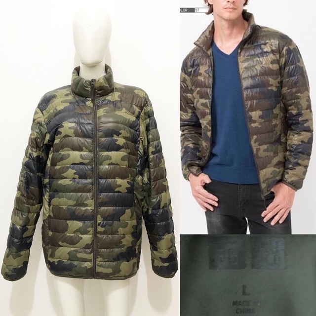 Uniqlo men ultralight camo down coat / jacket jaket L