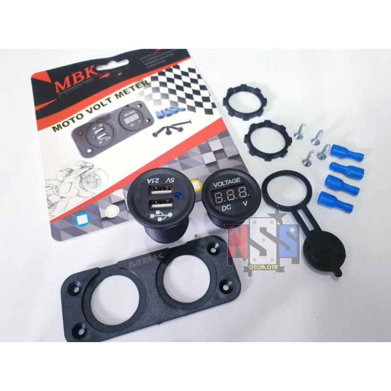 Volt Meter Aki Plus Charger Hp USB Volt Meter Aki Tanam Universal