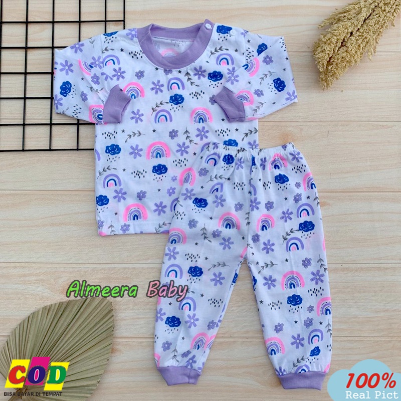 Setelan baju Bayi Perempuan Piyama Bayi Motif Pelangi Usia 3-12 Bulan Almeera Baby and Kids