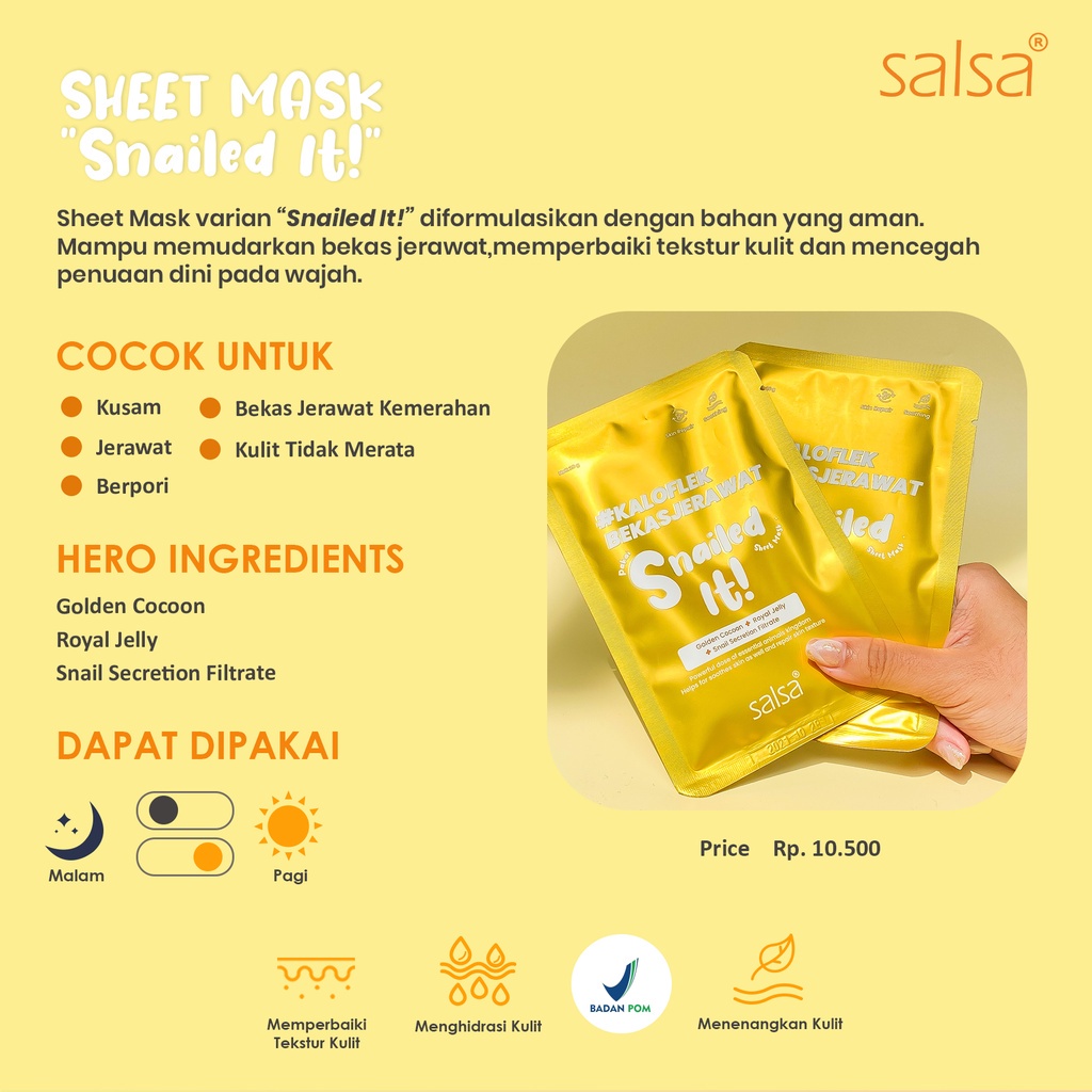 SALSA Sheet Mask - Masker Wajah Daily / Hyaluronic / Vitamin ABC / Snail