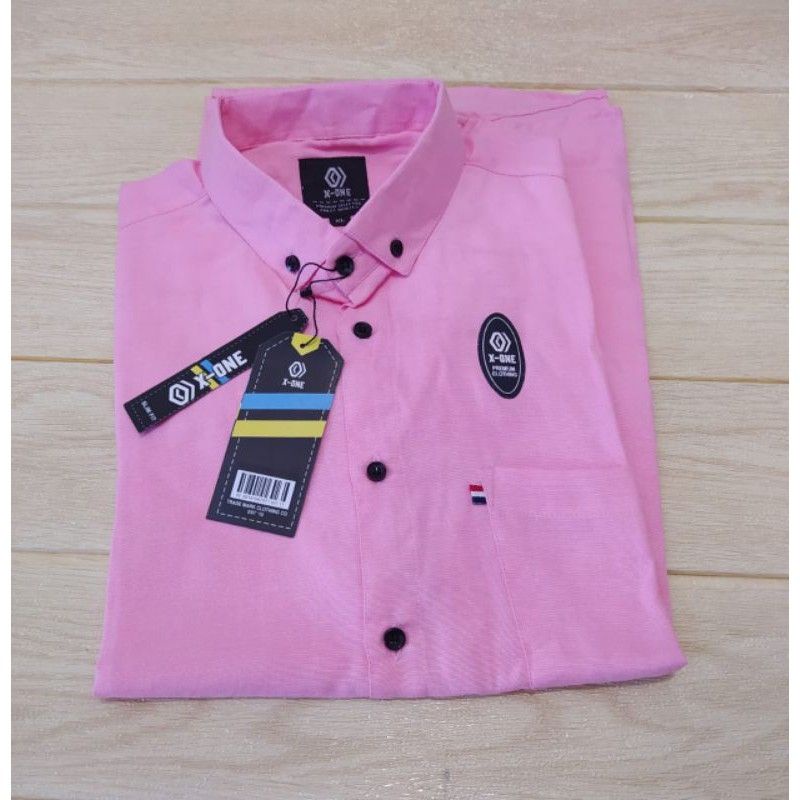 KEMEJA PINK LENGAN PANJANG POLOS MERAH MUDA SIZE M L XL