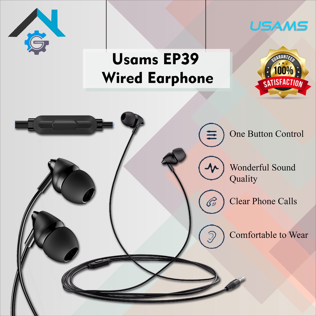 USAMS EP39 Headset Earphone With Mic Jack Audio 3.5mm