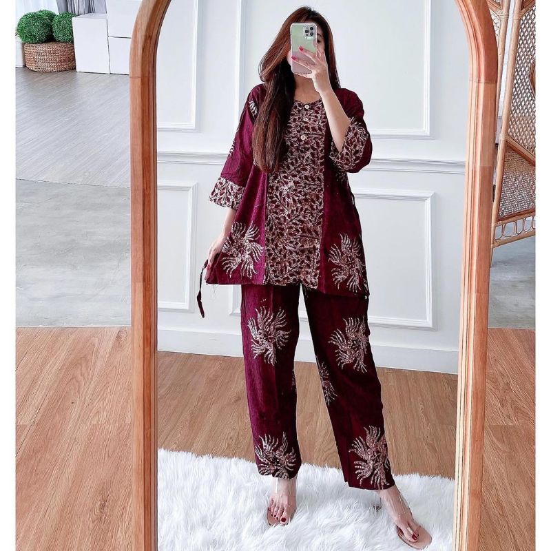 One set Batik Rayon ,Piyama Rayon ,Setelan Wanita Rayon Super-2