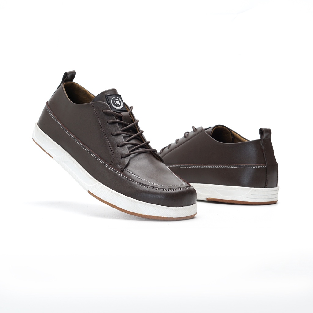 JERRICK BROWN ORIGINAL x GREATA Sepatu Sneakers Kulit Sapi Asli Coklat Putih Pria Kets Tali Casual Jalan Santai Hangout Main Nongkrong Kondangan Sekolah Kuliah Sporty Distro Fashion Simple Sport Shoes Premium Genuine Leather Skate Footwear Keren Terbaru