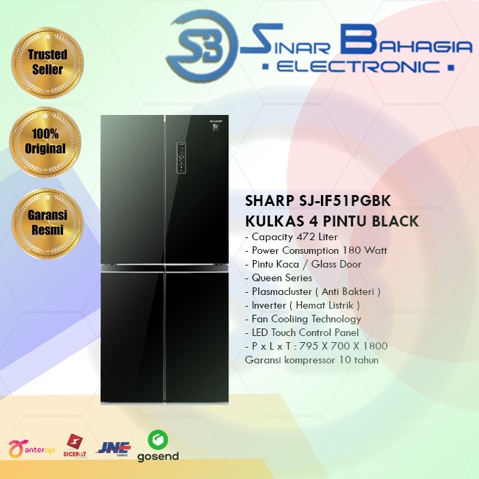 SHARP SJ-IF51PGBK KULKAS 4 PINTU BLACK (NEW)