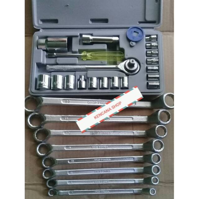 Kunci Sok Set 21pcs + Kunci Ring 6-22mm Alat Bengkel Murah