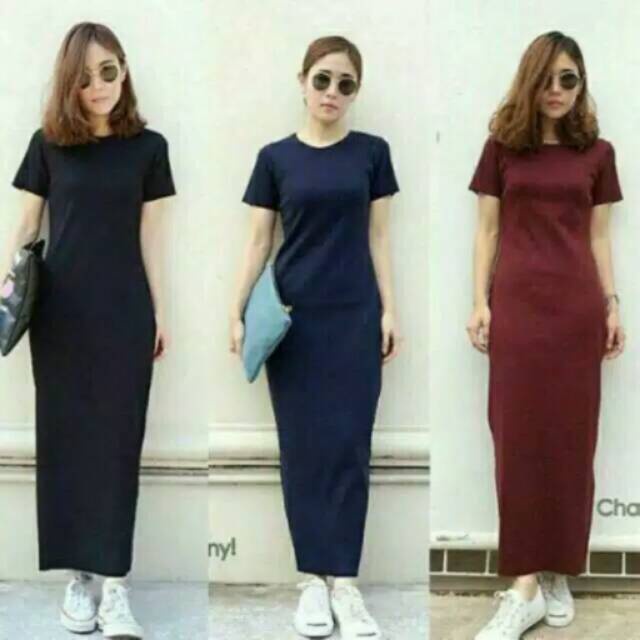 Tq88indonesia Fashion Baju Dress Bodycon Panjang / ELSA PLAIN MAXI / Busana Casual Cewek / Ootd / Outfit Kasual Kekinian