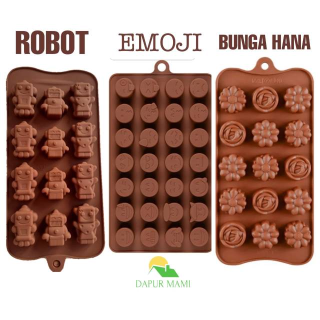 DAPURMAMI Cetakan Silikon Coklat Puding Agar Emoji Robot Bunga Hana