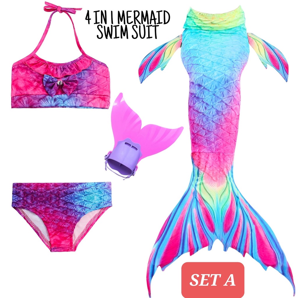 BAJUKIDDIE 4 IN 1 MERMAID SWIMSUIT BAJU RENANG DUYUNG ANAK IMPOR