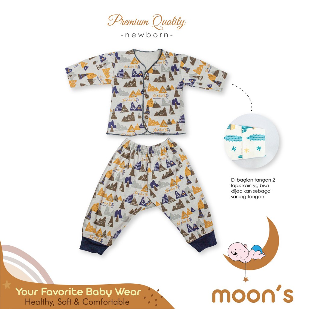 Newborn MOONS Stelan Panjang  Buka Kaki Stelan Baru Lahir baju bayi stelan Baby Panjang Buka Kaki