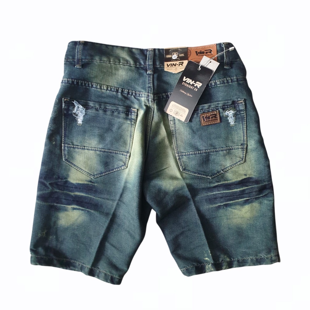 Jeans terbaru pria pendek wisker riped jeans non streach