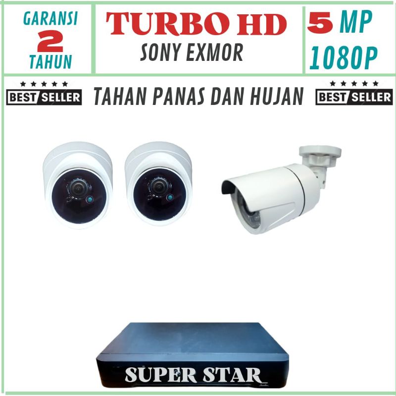 PAKET CCTV 4 CHANNEL 3 KAMERA LENSA 5MP 1080P TURBO HD IR SONY EXMOR