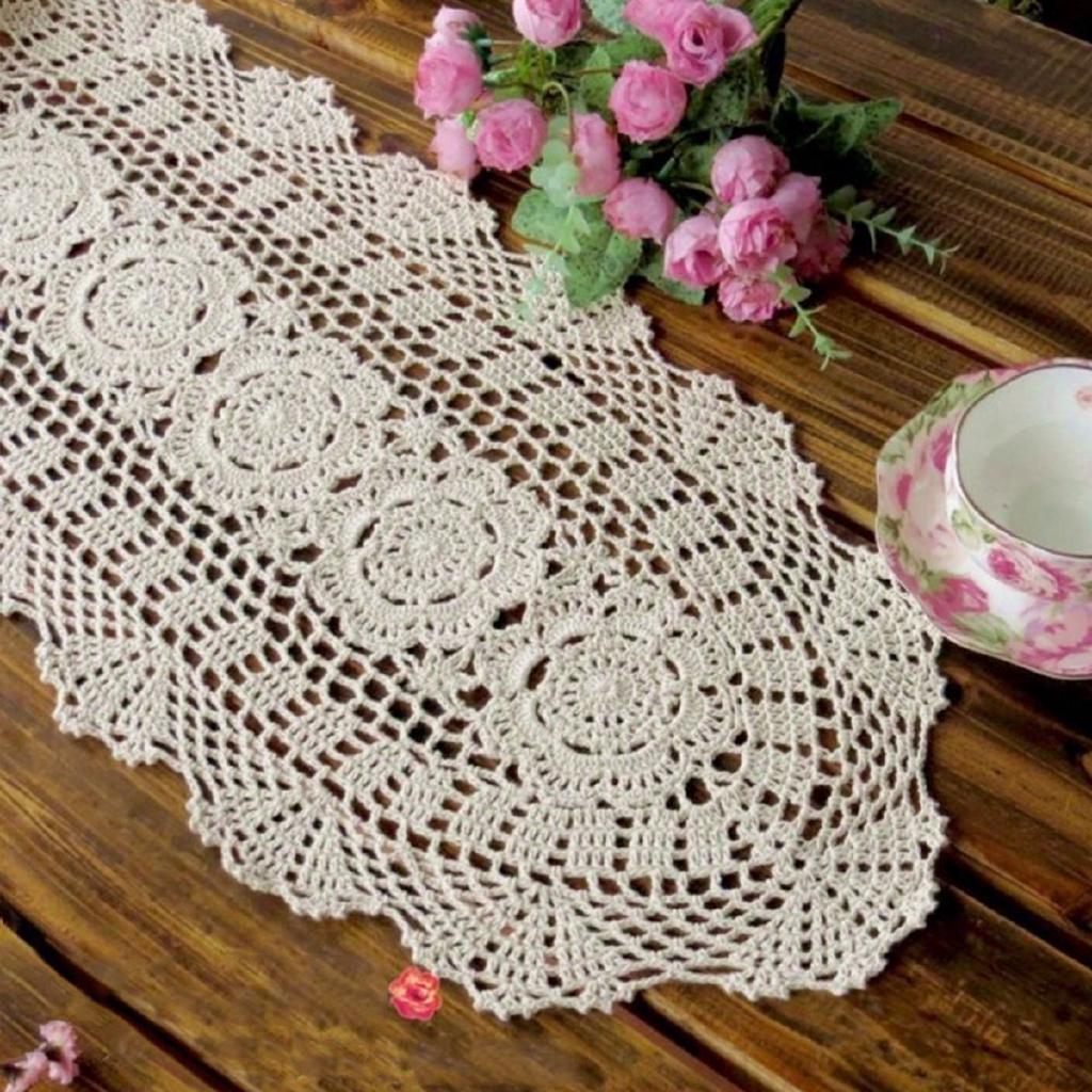 Taplak Meja Model Renda Crochet Hollow Handmade Gaya 