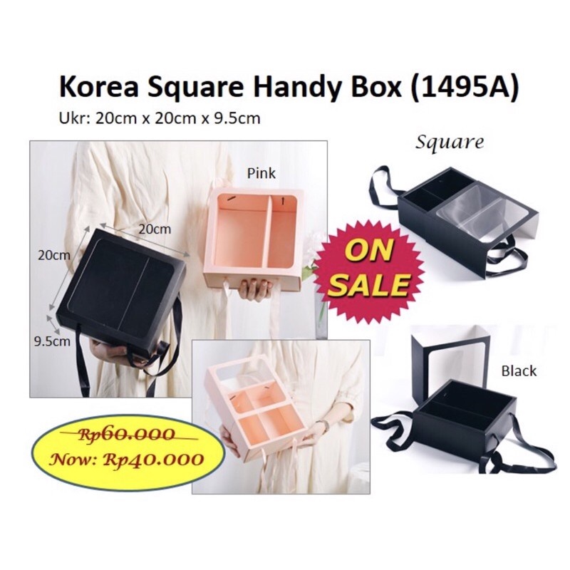 

Korea square Hand Box | Flower Box - Soft Box - kotak bunga - barang florist -Hamper - Bunga Kue Kado Hadiah Macaroon Money Flower Arrangement